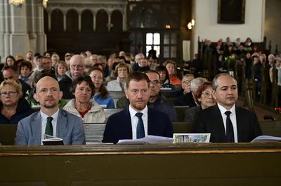 500 Jahre Reformation in der Oberlausitz. Landrat Stephan Meyer, Ministerpr?sident Michael Kretschmer und Oberb?rgermeis-stock-foto