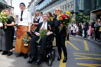 Zuercher Sechselaeuten   Philipp Kutter mit Ehefrau Anja-stock-foto