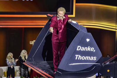 Thomas Gottschalk und seine letzte ZDF-Sendung Wetten, dass??. Es ist das Ende einer TV-?ra. Die Sendung wurde live im Z-stock-photo