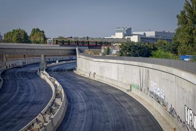 Baustelle Ausbau BAB A100, 16. Bauabschnitt, H?he Dieselstra?e, Berlin-Treptow, Baustelle Ausbau BAB A100, 16. Bauabschn-stock-foto