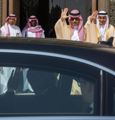 Saudi Foreign Minister Faisal bin Farhan meets with Japanese Foreign Minister Takeshi Iwaya-stock-photo