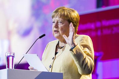 39. Deutscher Evangelischer Kirchentag - Tag 2 - mit Angela Merkel-stock-photo