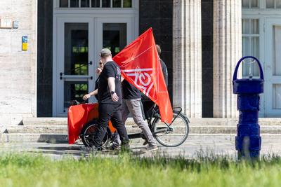 DGB ruft zur traditionellen Mai-Kundgebung in Berlin auf, Zum Tag der Arbeit ruft der DGB unter dem Motto «Mach dich st-stock-foto