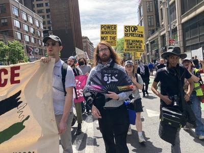 Activists protest Trump on May Day-stock-foto