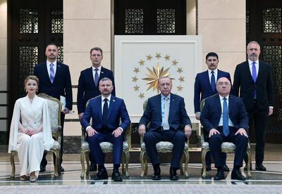Turkish President Recep Tayyip Erdo?an received the credentials of the new Belarusian Ambassador to T?rkiye, Anatoly Glaz, at the Turkish Presidential Complex in Ankara-stock-foto