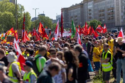 DGB ruft zur traditionellen Mai-Kundgebung in Berlin auf, Zum Tag der Arbeit ruft der DGB unter dem Motto «Mach dich st-stock-foto