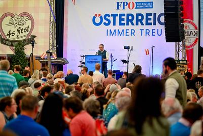 AUT, Urfahraner Jahrmarkt, 1.Mai Kundgebung FPOE-stock-photo