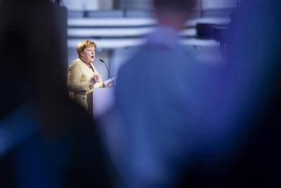 39. Deutscher Evangelischer Kirchentag - Tag 2 - mit Angela Merkel-stock-photo