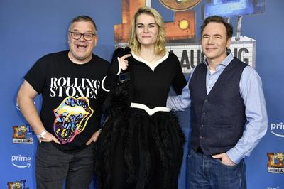 Elton, Hazel Brugger und Michael Bully Herbig bei der Premiere der vierten Staffel der Amazon Prime Video Comedy-Gamesho-stock-foto