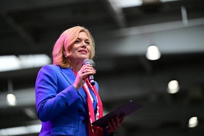 Bundestagspraesidentin Julia Kloeckner auf dem Kirchentag-stock-photo