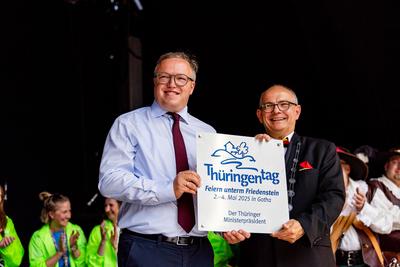 02.05.2025, GER, Kultur / Volksfest, Thueringentag in der Residenzstadt Gotha / 1250 Jahre Stadtfest, Th?ringentag 2025 - Die Feierliche Er?ffnung-stock-foto