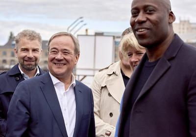 Armin Laschet + Monika Gr?tters + Joe Chialo Deutschland, Berlin: Der Kanzlerkandidat der CDU Armin Laschet pr?sentiert-stock-foto