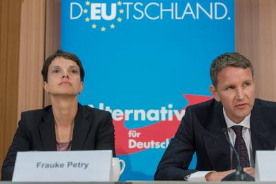 Pressekonferenz der AfD in Berlin zur Wahl in Sachsen-stock-foto