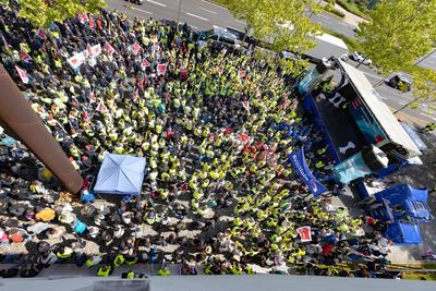 ver.di Demonstration vor der Bundesnetzagentur in Bonn - 08.05.2025-stock-foto