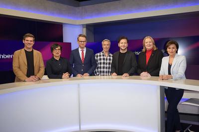 Gregor Peter Schmitz, Mariam Lau, Carsten Linnemann, Hannes Jaenicke, Felix Banaszak, B?rbel Bas, Sandra Maischberger-stock-foto