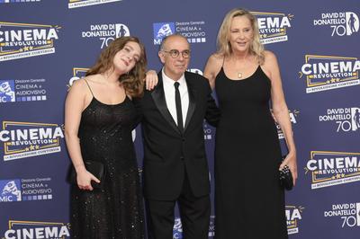 Giuseppe Tornatore mit Ehefrau Roberta Pacetti und Tochter-stock-photo