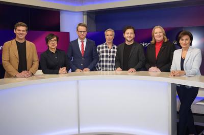 Gregor Peter Schmitz, Mariam Lau, Carsten Linnemann, Hannes Jaenicke, Felix Banaszak, B?rbel Bas, Sandra Maischberger-stock-photo