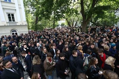 RECORD DATE NOT STATED Warszawa 8.05.2025 Students gather during a minute of silence on Warsaw University campus to reme-stock-photo