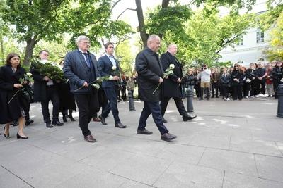 RECORD DATE NOT STATED Warszawa 8.05.2025 Students gather during a minute of silence on Warsaw University campus to reme-stock-photo