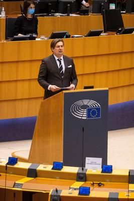 EUROPEAN PARLIAMENT - PLENARY SESSION Plenary session at the European Parliament. Brussels on 11/02/2021. Session plenie-stock-photo
