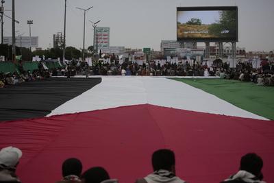 Houthi supporters protest against the US and Israel in Sana'a --stock-photo