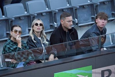 Francesco Totti with his partner Noemi Bocchi and his children Chanel and Cristian-stock-photo