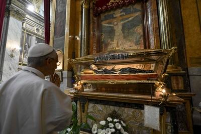ITALY - POPE  LEO XIV VISIT TO THE SHRINE OF THE MOSTHER OF GOOD COUNSEL IN GENAZZANO , ITALY  - 2025/5/10-stock-photo