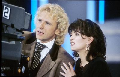 Wetten da? ZDF mit Thomas Gottschalk & Iris Berben 11 97 her Fernsehen TV Show Studio Dekora-stock-foto