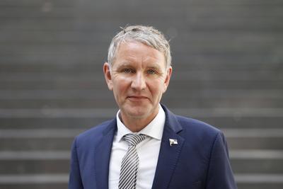 Bj?rn H?cke bei PK rechtliches Gutachten zum Thema Verfassungsschutz in Berlin-stock-foto