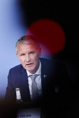 Bj?rn H?cke bei PK rechtliches Gutachten zum Thema Verfassungsschutz in Berlin-stock-foto