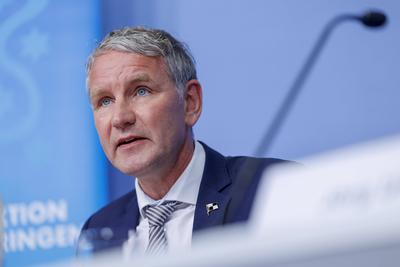 Bj?rn H?cke bei PK rechtliches Gutachten zum Thema Verfassungsschutz in Berlin-stock-foto