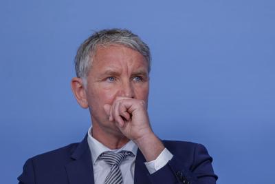 Bj?rn H?cke bei PK rechtliches Gutachten zum Thema Verfassungsschutz in Berlin-stock-foto