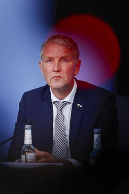 Bj?rn H?cke bei PK rechtliches Gutachten zum Thema Verfassungsschutz in Berlin-stock-foto