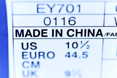 Schild eines Produktes Made in China eines Herstellers-stock-photo