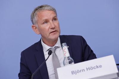 Bj?rn H?cke, Fraktions- und Landesvorsitzender AfD Th?ringen, Deutschland, Berlin, Pressekonferenz: AfD-Fraktion im Th?r-stock-foto