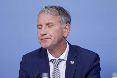 Bj?rn H?cke bei PK rechtliches Gutachten zum Thema Verfassungsschutz in Berlin-stock-foto