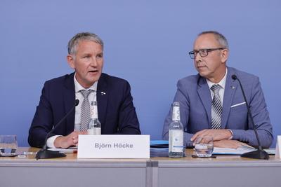 Bj?rn H?cke, Fraktions- und Landesvorsitzender AfD Th?ringen, J?rg Urban, Fraktions- und Landesvorsitzender der AfD Sach-stock-foto
