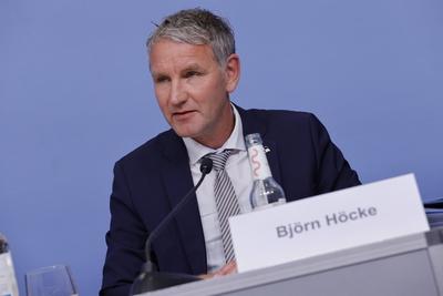 Bj?rn H?cke, Fraktions- und Landesvorsitzender AfD Th?ringen, Deutschland, Berlin, Pressekonferenz: AfD-Fraktion im Th?r-stock-foto