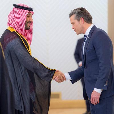Saudi Crown Prince Mohammed bin Salman receive U.S. President Donald Trump upon his arrival in Riyadh-stock-photo