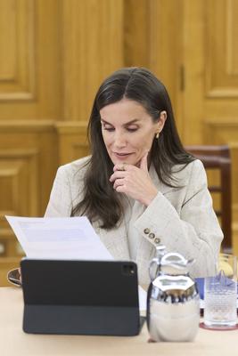 Queen Letizia attends a working meeting at Zarzuela Palace-stock-foto