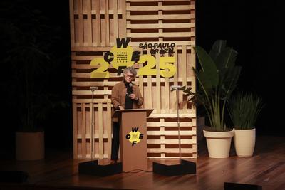 Panel on key challenges in the transition to a low-carbon circular future at the World Circular Economy Forum (WCEF) in Sao Paulo-stock-foto