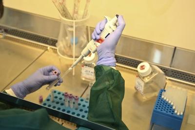 MTA bei Blutanalysen im Labor Medizinisch Technische Assistentin bei der Arbeit im Labar der Stamzellentransplantation-stock-foto