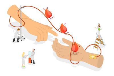 3D Isometrische flache konzeptionelle Illustration von Bluttransfusion, Freiwilligenarbeit, Wohlt?tigkeit und Spende<br>-stock-foto
