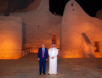 Saudi Crown Prince, Mohammed bin Salman, takes US President, Donald Trump, on a tour of the historic At-Turaif district in Diriyah-stock-photo