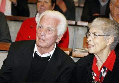 Festakt zum 85. Geburtstag von Frei Otto in der Uni Stuttgart, rechts Ingrid Otto-stock-photo