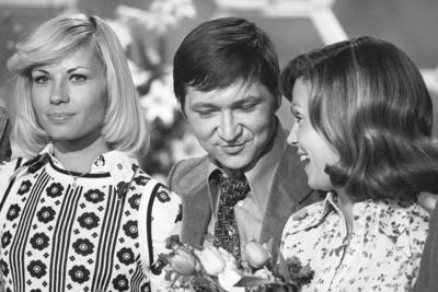 DALLI DALLI Monica Sundermann Rainer Werner Fassbinder Mady Rahl in der Quizshow Dalli Dalli-stock-foto