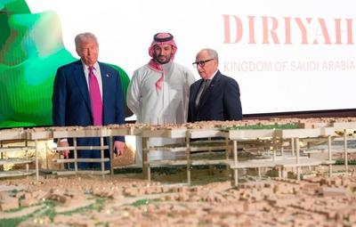 Saudi Crown Prince, Mohammed bin Salman, takes US President, Donald Trump, on a tour of the historic At-Turaif district in Diriyah-stock-photo