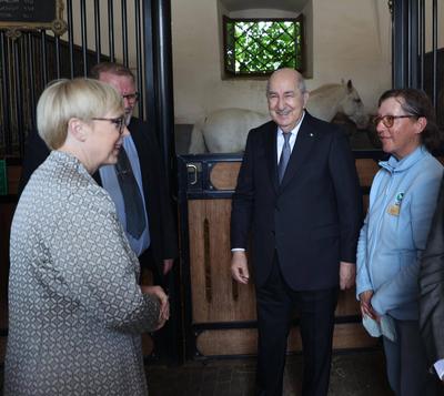Algerian President, Abdelmadjid Tebboune, and Slovenian President, Nata?a Berce Musar, visit a horse breeding facility-stock-foto