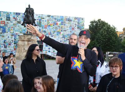Albanian PM Edi Rama rally after Parliamentary Elections 2025, Tirana, Albania on May 14, 2025.-stock-foto