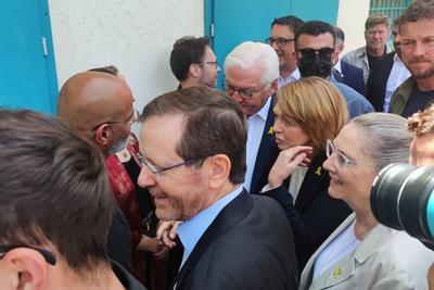 Be?eri, Israel, 14.05.2025: Reise des Bundespr?sidenten nach Israel: Isaak Herzog und Frank-Walter Steinmeier treffen si-stock-foto